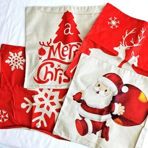 Christmas Pillow Covers 4PC 18"x18" Throw Decorative Cotton Linen Pillow Square